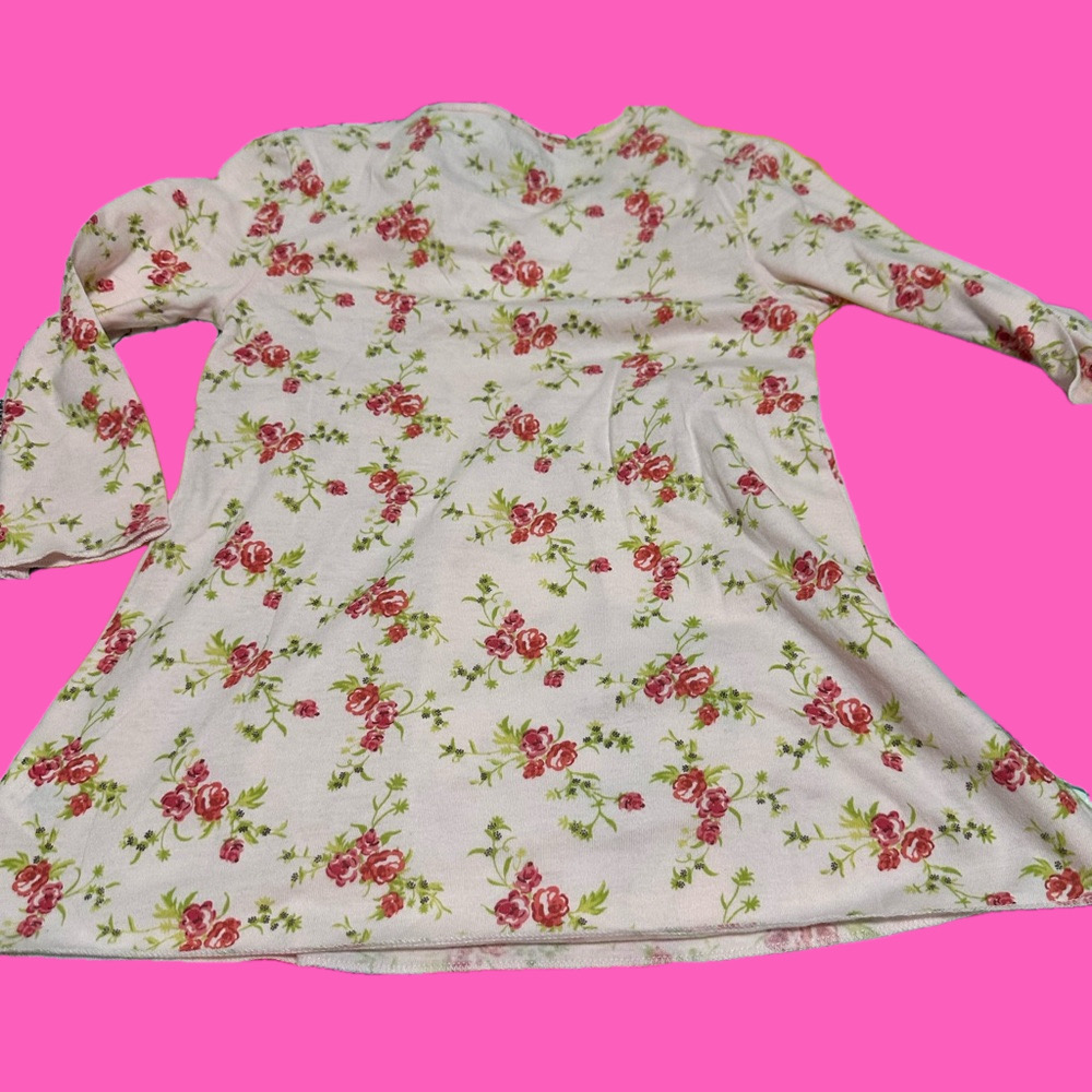 Girls floral long sleeved tee with lace & sequin detail in pink. Size 6X, new! - Picture 2 of 4